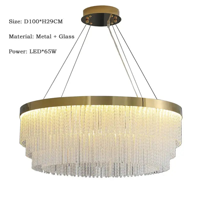 Modern gold pendant light featuring brass frame and cascading clear glass prisms decorbites crystal ceiling chandelier