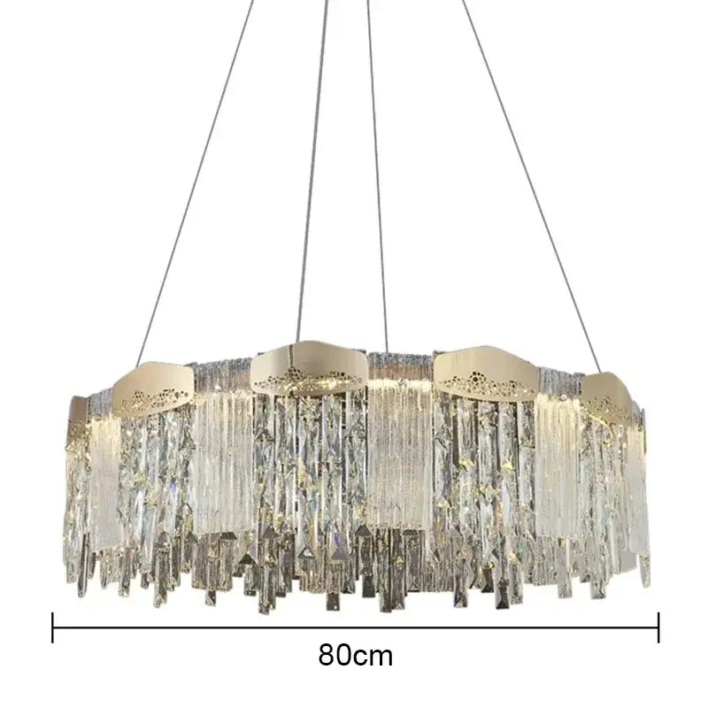 Modern gold crystal ceiling chandelier with cascading clear prisms and a sleek metallic frame for dining room decorbites crystal ceiling