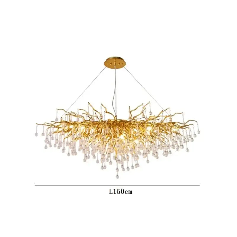 Modern gold crystal ceiling chandelier branch design with dangling crystal droplets for living room decorbites crystal ceiling