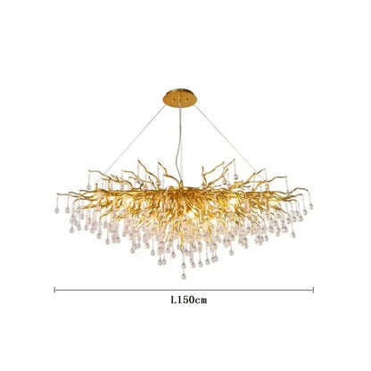 Modern gold crystal ceiling chandelier branch design with dangling crystal droplets for living room decorbites crystal ceiling
