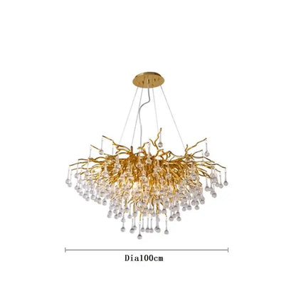 Modern gold crystal ceiling chandelier with branch design and clear crystal droplets for decorbites crystal ceiling decor