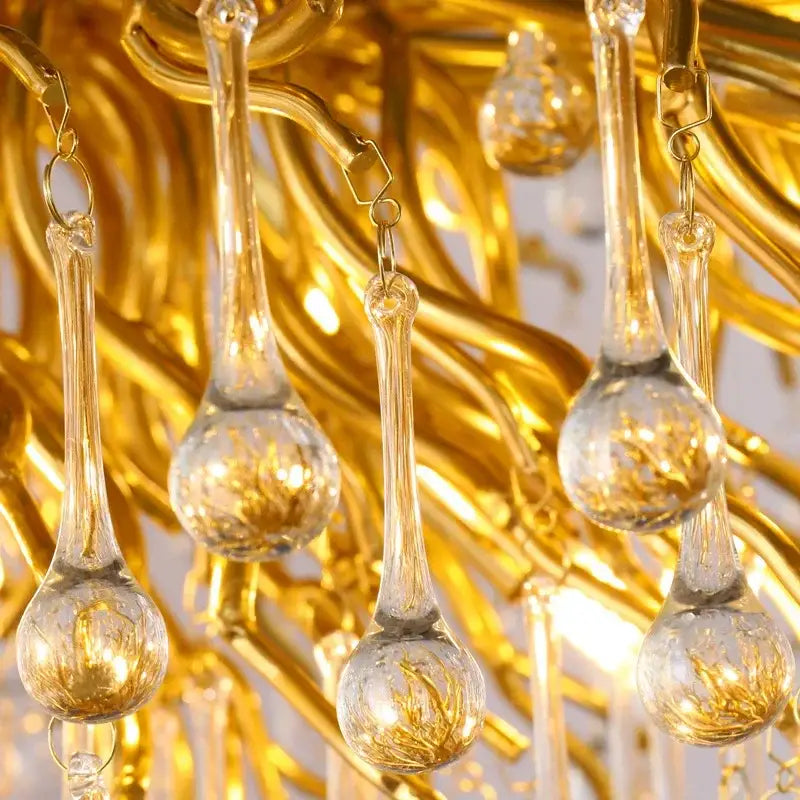 Modern gold crystal ceiling chandelier with clear glass teardrop pendants for elegant decorbites crystal ceiling decor