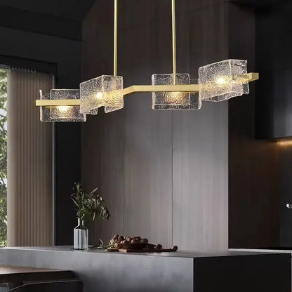 Modern gold crystal ceiling chandelier with textured clear glass cube shades by decorbites crystal ceiling decor
