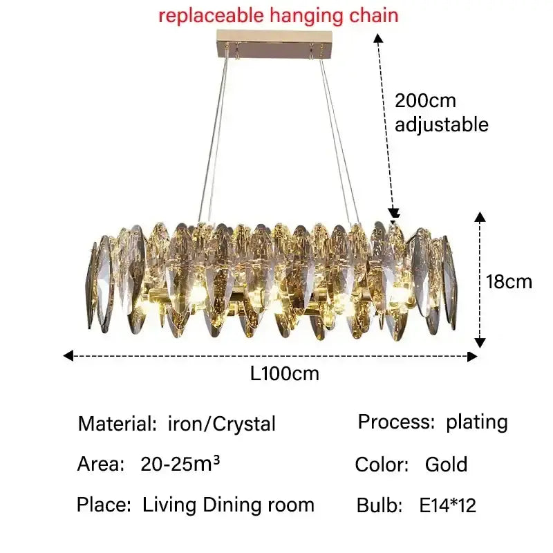 Modern gold crystal ceiling chandelier with gold-plated iron, crystal elements, 100cm diameter, decorbites crystal ceiling design