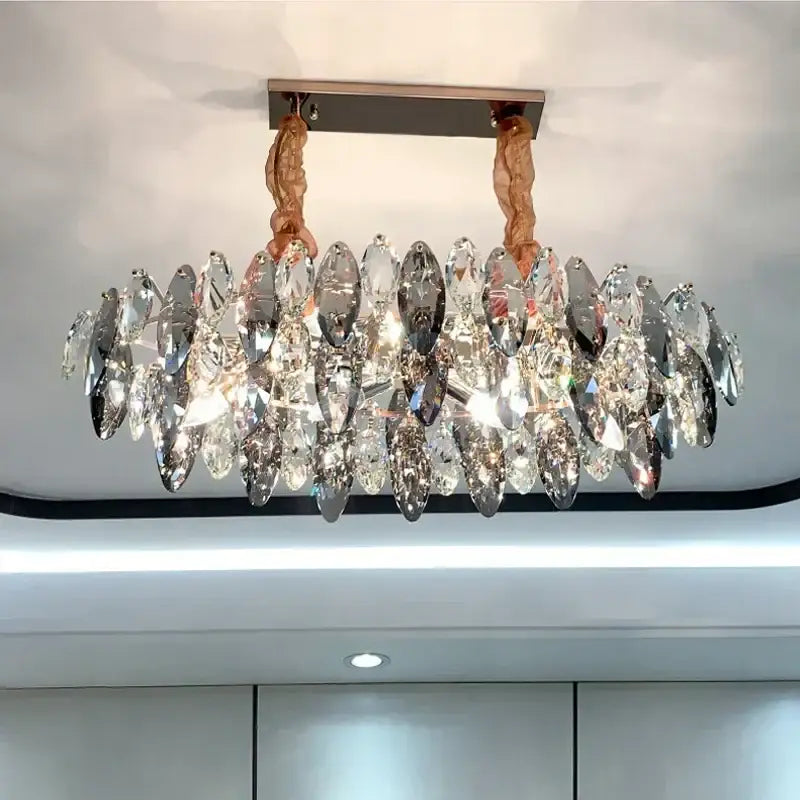 Modern gold decorbites crystal ceiling chandelier with oval silver-toned faceted crystals for living room decor