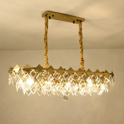 DecorBites modern gold finish crystal chandelier with twisted rope chains and faceted prisms ceiling light fixture e12 e14