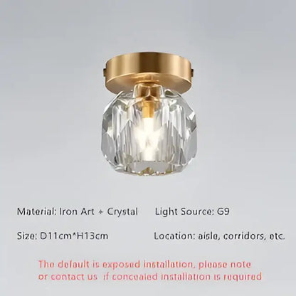 Modern gold crystal ceiling lights featuring a faceted crystal globe and iron base for bedroom use ceiling lights
