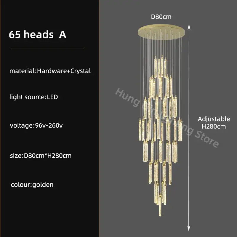 Modern gold crystal chandelier with 65 crystal-encrusted light heads by decorbites for luxury dining room decor