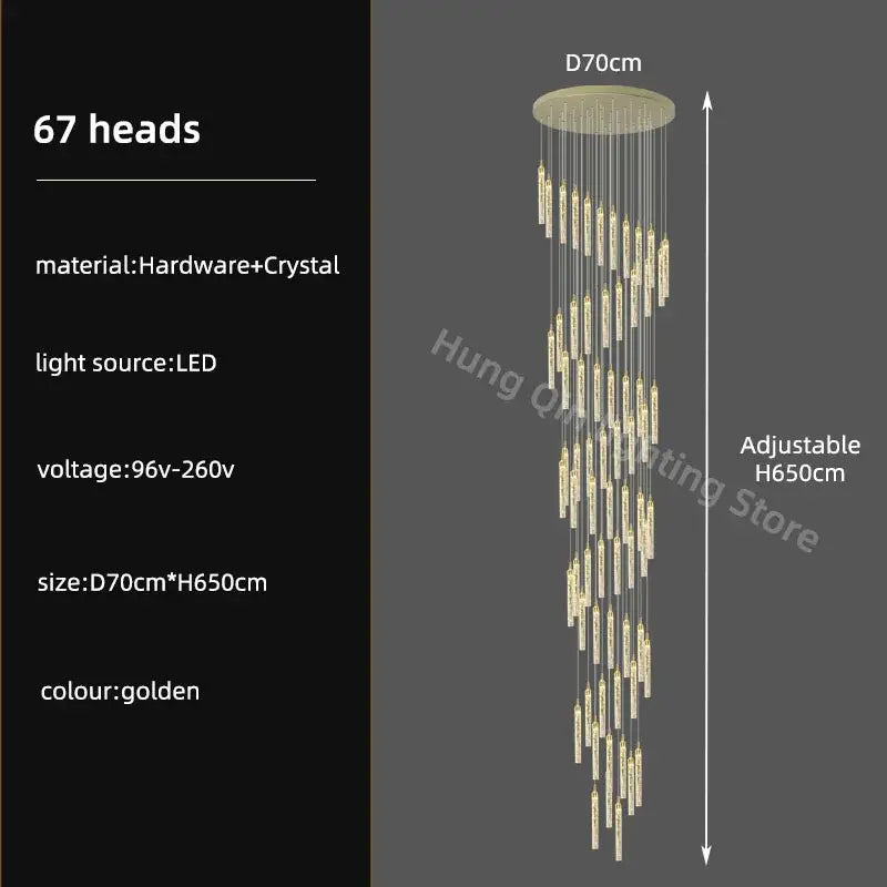 Modern gold crystal chandelier with 67 crystal-encrusted led light heads by DecorBites for luxury dining room decor