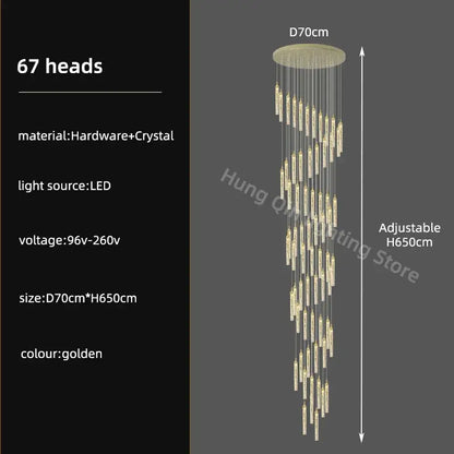 Modern gold crystal chandelier with 67 crystal-encrusted led light heads by DecorBites for luxury dining room decor