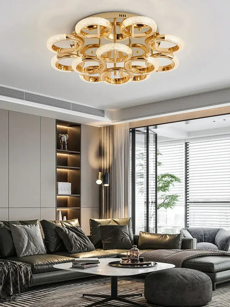 Modern gold circle ring led ceiling light with frosted glass accents for bedroom illumination