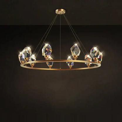 Modern gold crystal copper round chandelier with faceted crystals for dining room decorbites crystal copper lighting
