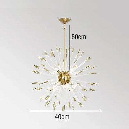 Modern gold crystal dandelion led chandelier with brass-capped glass rods for living room decorbites crystal dandelion