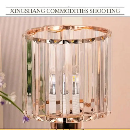 Modern gold crystal desk lamp with rose gold and clear prismatic glass panels from decorbites crystal desk collection