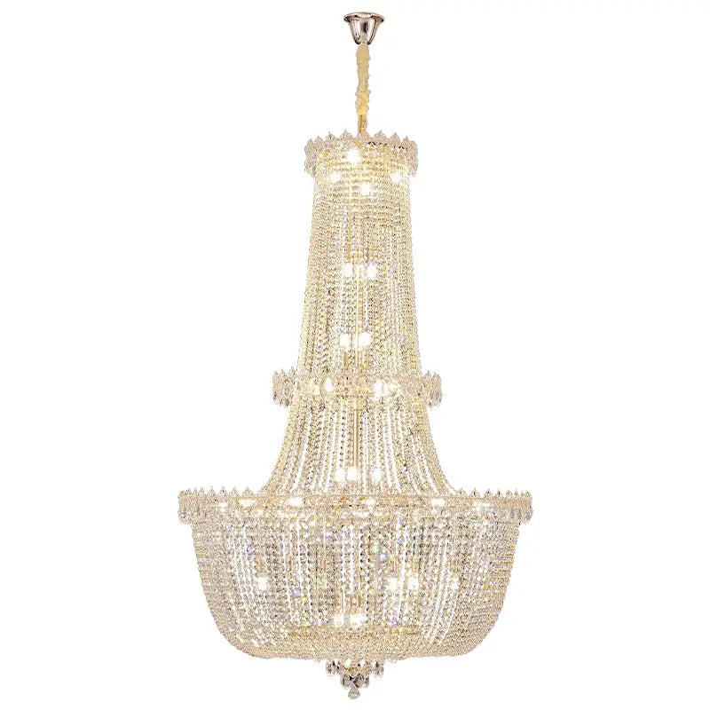 Modern gold crystal duplex chandelier with polished brass finish and clear faceted crystals for living room decorbites crystal duplex