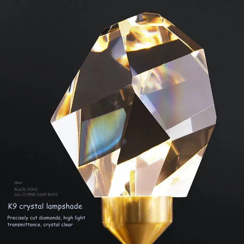 Modern gold crystal entrance ceiling lamp with a faceted k9 lampshade and black gold all-copper base decorbites ceiling lamp