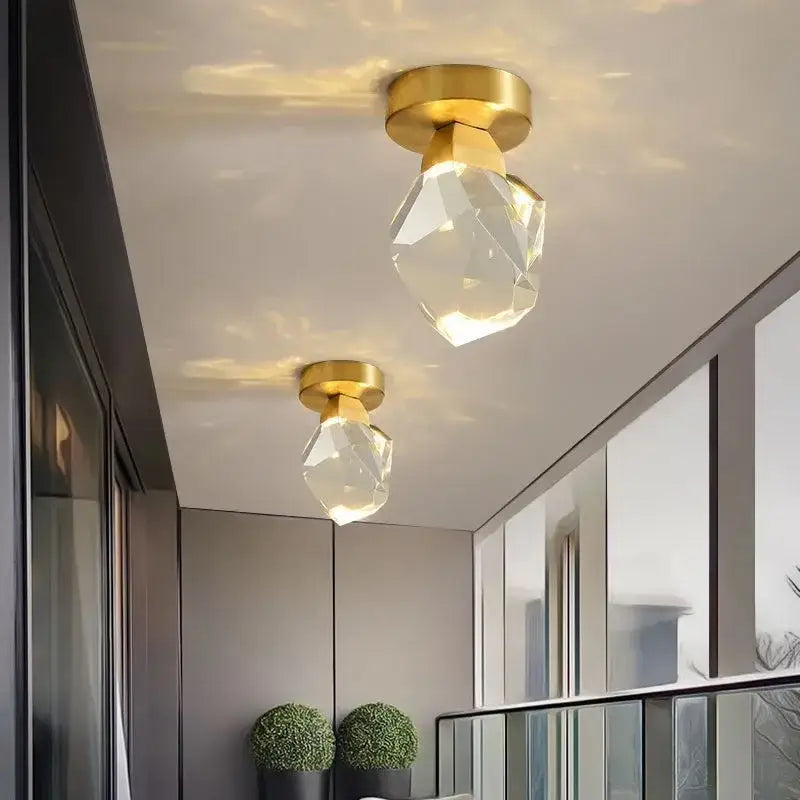 Modern gold ceiling lamp with faceted crystal-clear glass globe for decorbites crystal entrance ceiling lighting