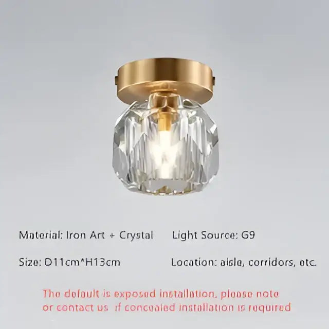Modern gold crystal entrance ceiling lamp with faceted globe and iron base for balcony and hallway decorbites crystal entrance