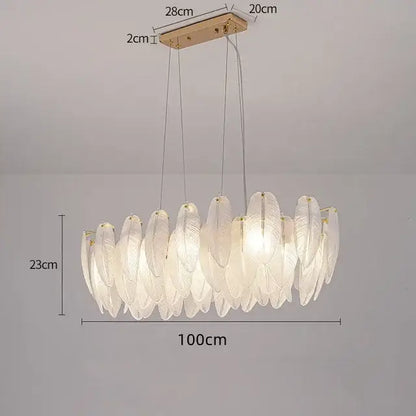 Modern gold crystal feather chandelier pendant light with translucent white glass feathers from decorbites crystal feather collection