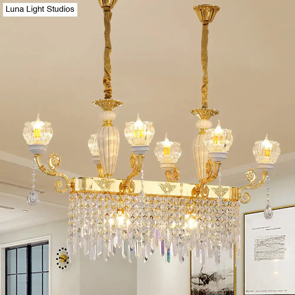 Decorbites™ crystal floral island pendant lamp gold finish light fixture with crystal droplets for dining room use