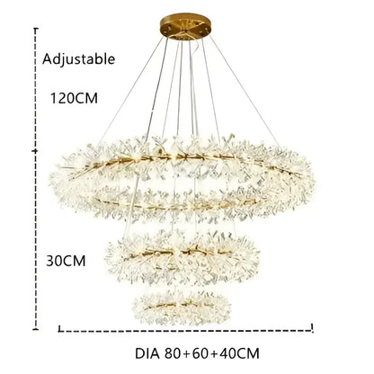 Modern gold crystal flower chandelier with crystal leaf ornaments and adjustable chains for living room decorbites crystal flower