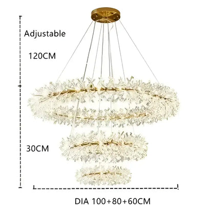 Modern gold crystal flower chandelier featuring three tiered rings of clear crystal flowers for living room decorbites crystal flower