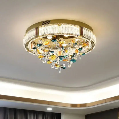 Modern gold crystal flower led ceiling lamps with colorful crystal leaves for living room by decorbites ceiling lamps