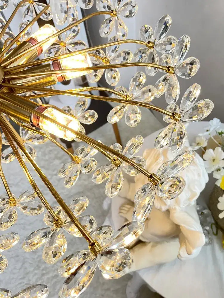 Modern gold crystal flower pendant chandelier with crystal flower decorbites design for living room lighting decor