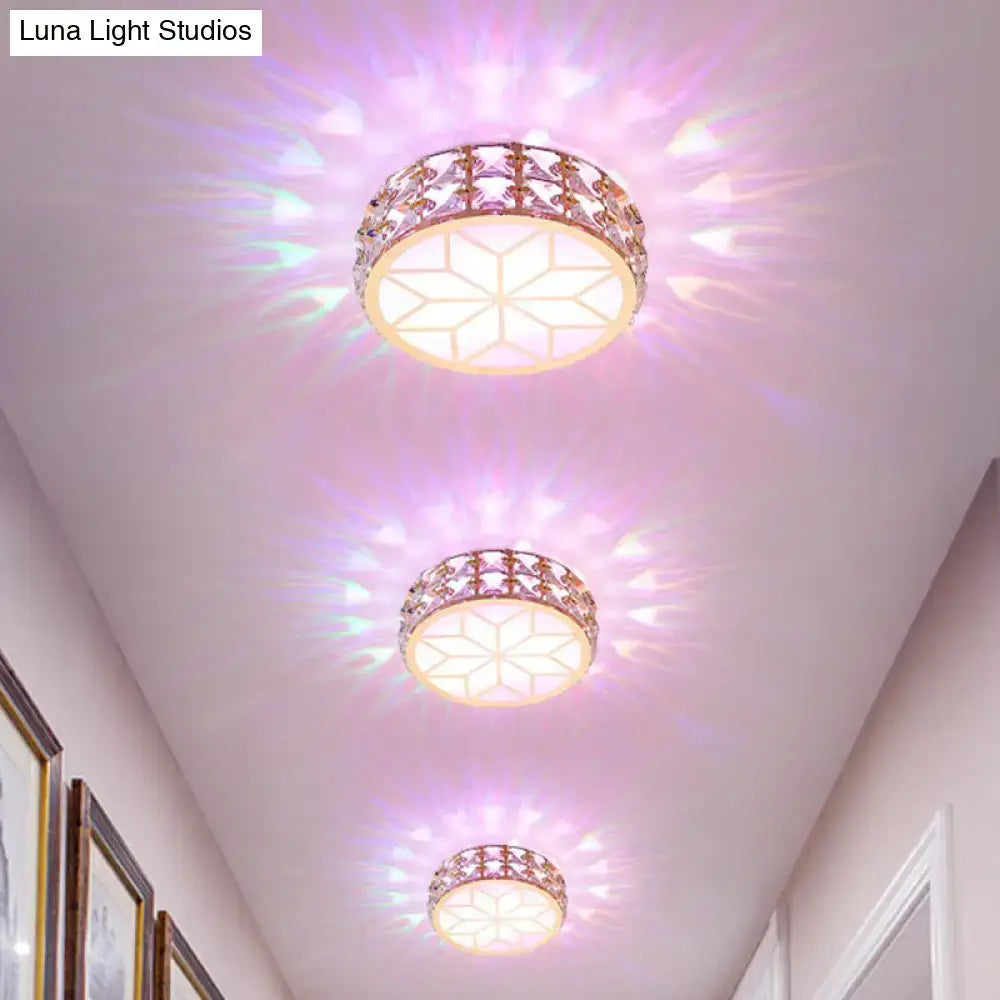 DecorBites™ champagne flush mount ceiling light with gold metal frame, crystal embellishments, and frosted glass panels