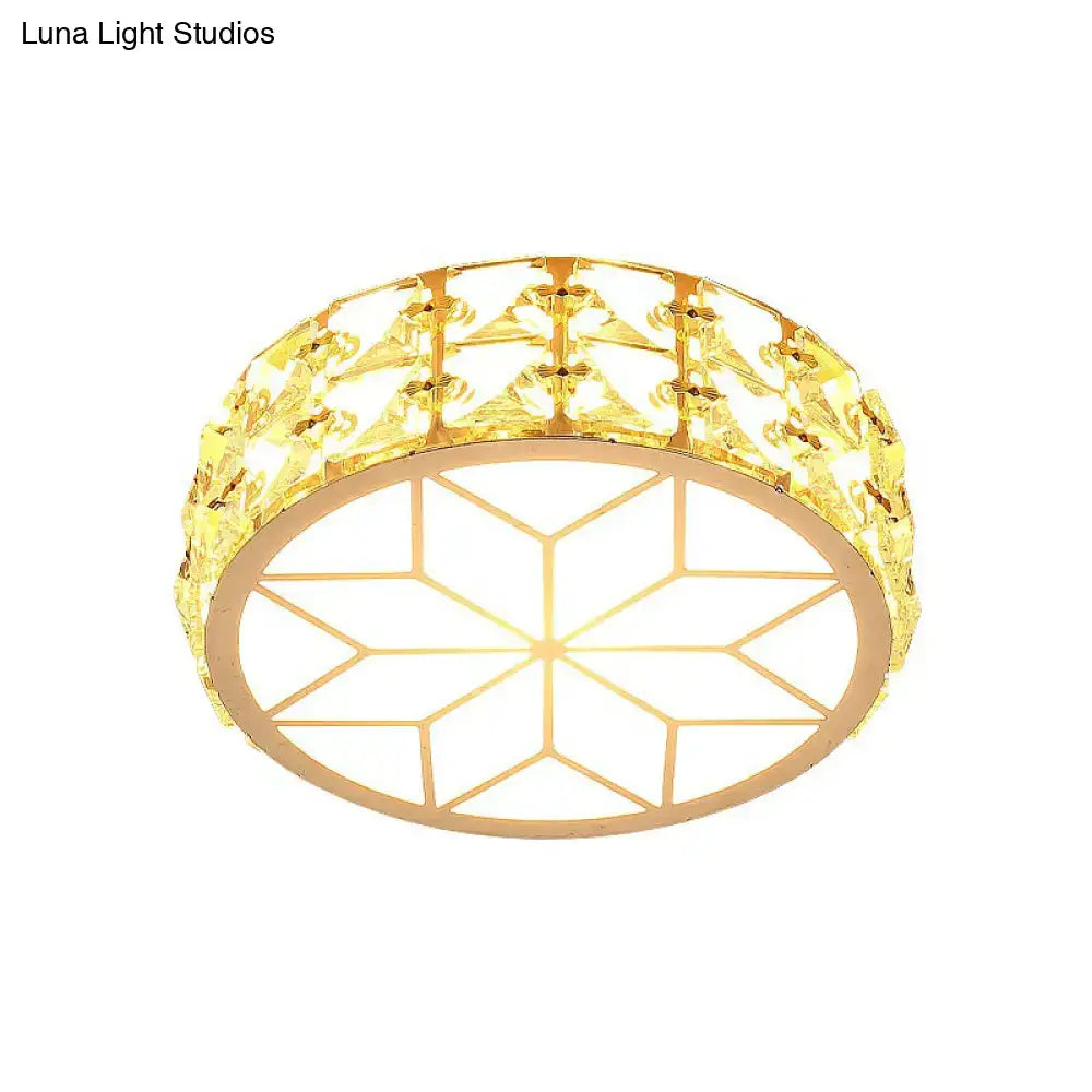 DecorBites champagne flush mount ceiling light with gold tone, crystal embellishments, and geometric glass panel for passageway