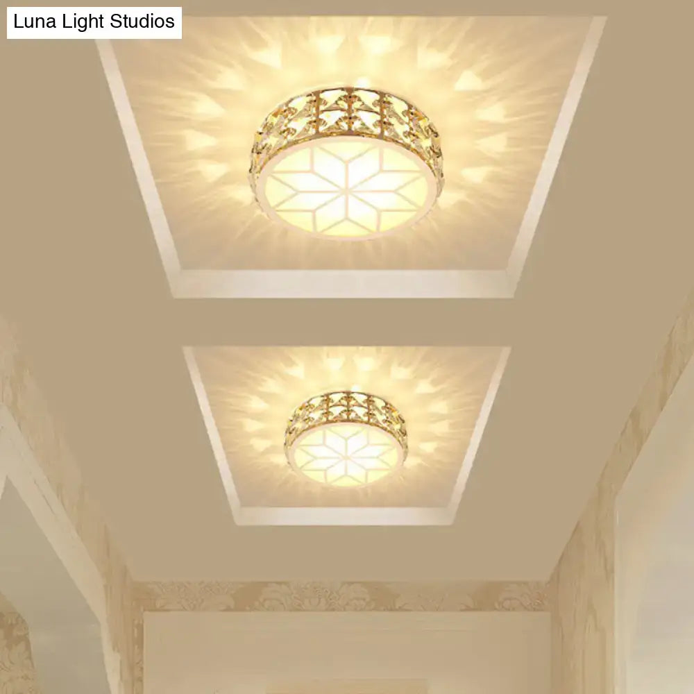 Decorbites™ champagne gold flush mount ceiling light with crystal frame and frosted geometric glass center