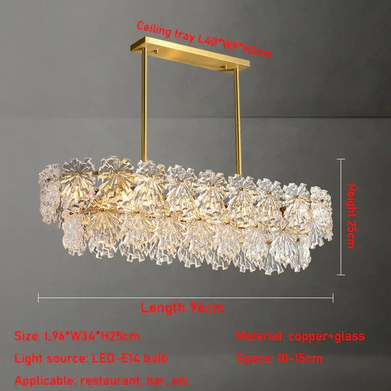 Modern gold crystal glass led pendant with a flower-like design in gold-toned copper for dining room lighting