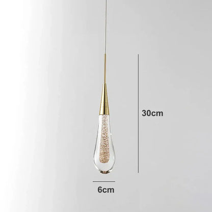 Modern gold crystal glass led pendant lights with gold-toned stem and teardrop shade filled with sparkling beads