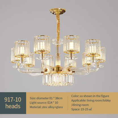 Modern gold crystal glass pendant lamp with clear glass shades and crystal accents for dining room decorbites crystal glass