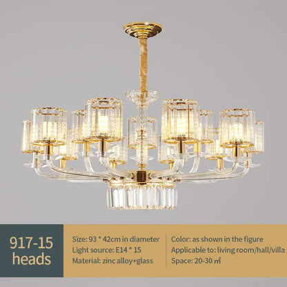 Modern gold crystal glass pendant lamp with fifteen illuminated glass shades for dining room decorbites crystal glass