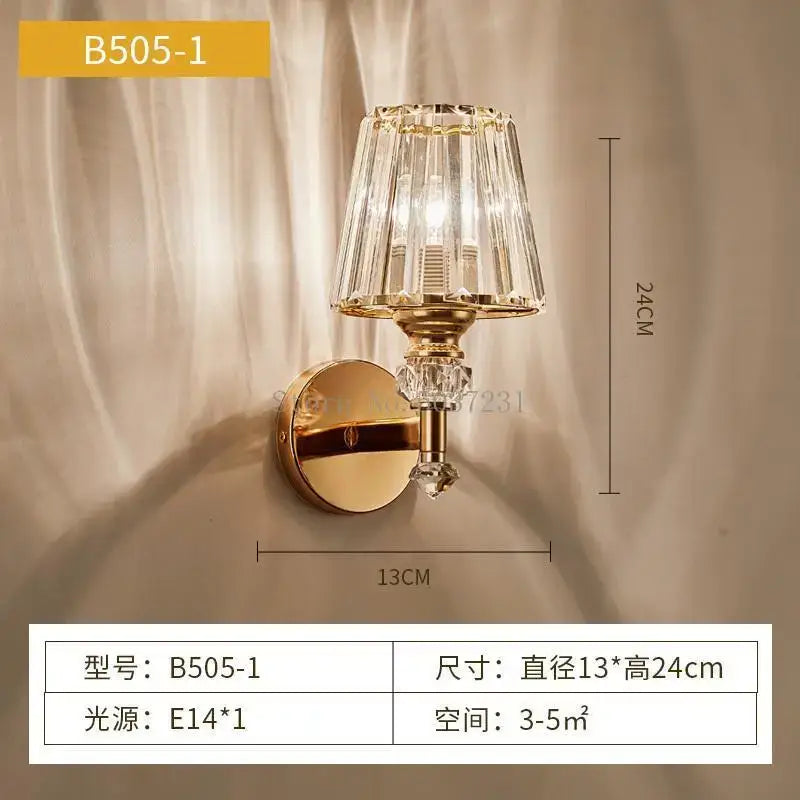 Modern gold crystal glass wall lamp with faceted crystal shade and decorative crystals for luxury bedroom decorbites crystal glass wall lamp