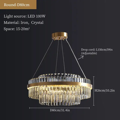Modern gold crystal hanging lamp living room chandelier with multiple tiers of clear prisms decorbites crystal hanging