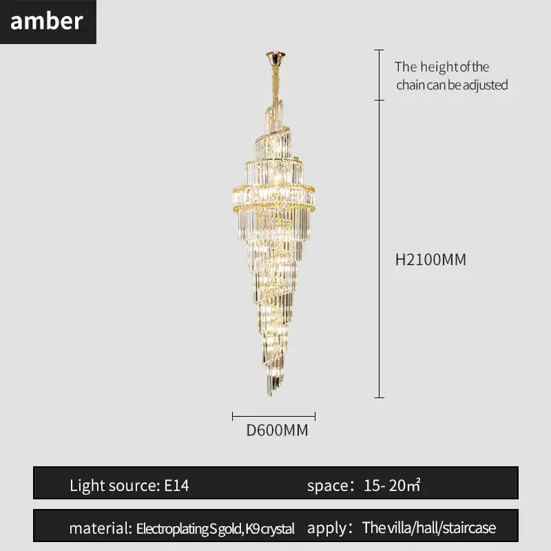 Modern gold crystal hollow chandelier with cascading clear crystal tiers for elegant villa or staircase decorbites crystal hollow