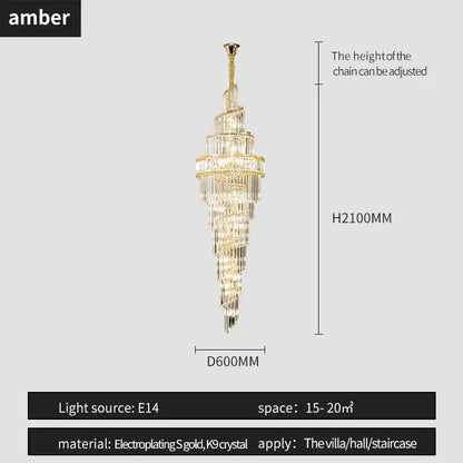 Modern gold crystal hollow chandelier with cascading clear crystal tiers for elegant villa or staircase decorbites crystal hollow