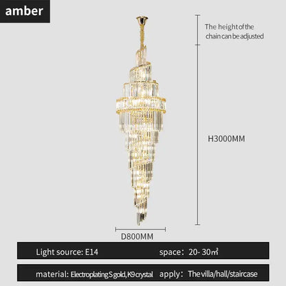 Modern gold crystal hollow chandelier with cascading clear crystal tiers designed for elegant villa or staircase lighting decorbites crystal hollow