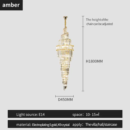 Modern gold crystal hollow chandelier with cascading clear k9 crystal tiers by decorbites for elegant villa spaces