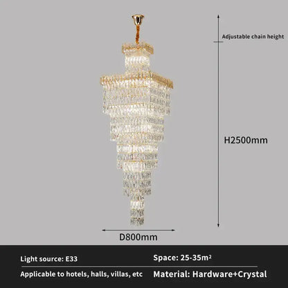 Modern gold crystal hollow stair chandelier with multi-tiered crystal design and gold-toned metal frame for formal decorbites crystal hollow spaces