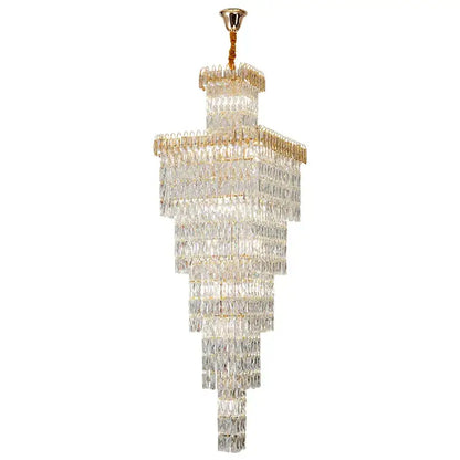 Modern gold crystal hollow stair chandelier with multi-tiered crystals and gold-toned metal frame for staircase decorbites crystal hollow