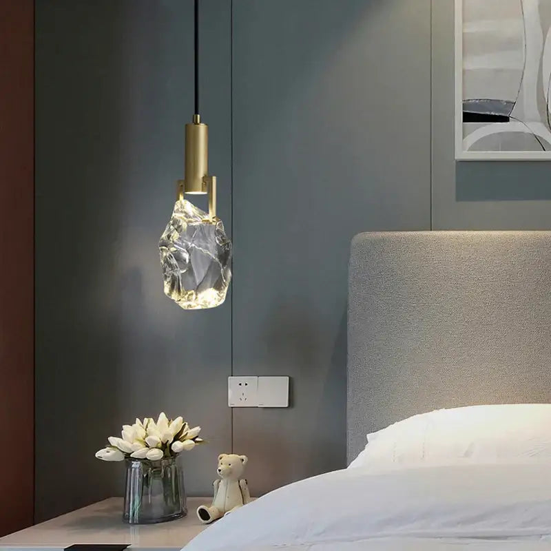 Modern gold crystal iron bedside chandelier with irregular clear glass shade for elegant bedroom decorbites crystal iron design
