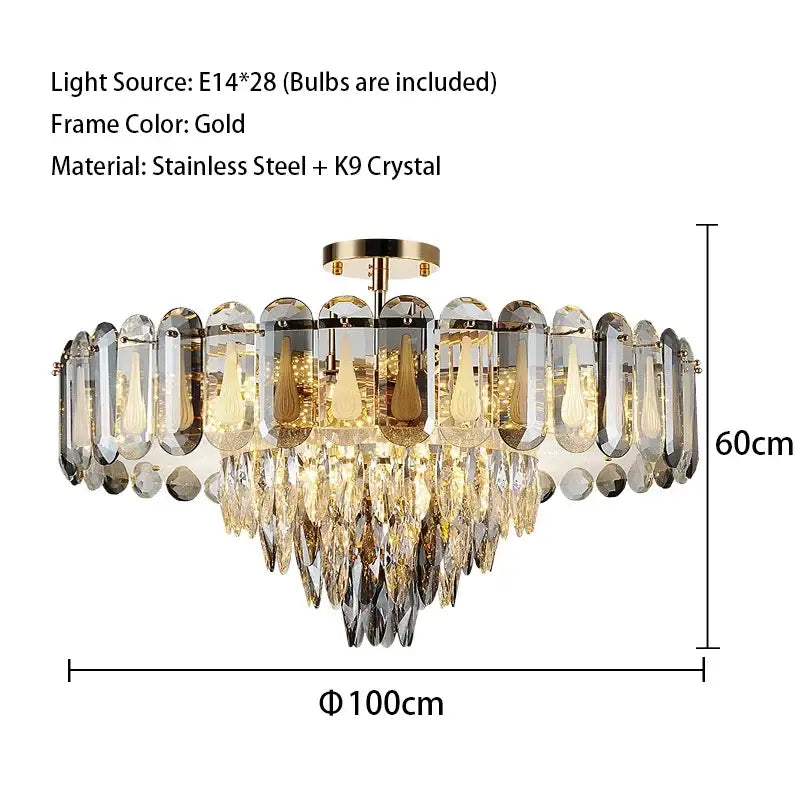 Modern gold crystal led ceiling chandelier with 28 e14 bulbs and k9 crystal droplets for dining room decorbites crystal led