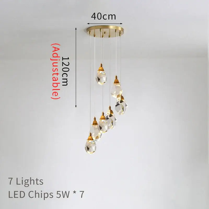 Modern gold crystal led ceiling chandelier with seven teardrop pendants for dining room decorbites crystal led lighting