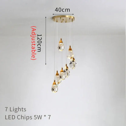 Modern gold crystal led ceiling chandelier with seven teardrop pendants for dining room decorbites crystal led lighting