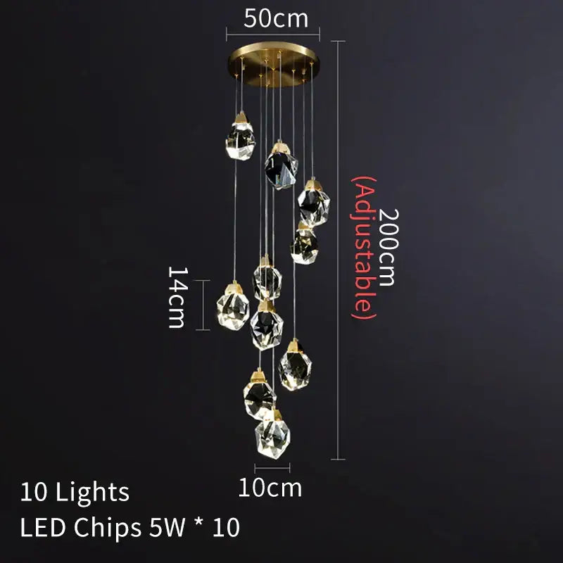 Modern gold crystal led ceiling chandelier with ten faceted glass pendants for dining room decorbites crystal led lighting
