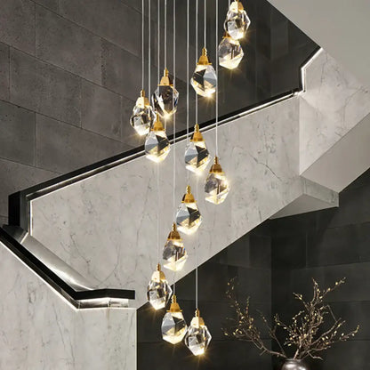 Modern gold crystal led ceiling chandelier with faceted clear glass pendants for elegant dining room decorbites crystal led