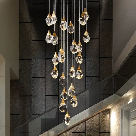 Modern gold crystal led ceiling chandelier with faceted clear glass pendants for dining room decorbites crystal led design